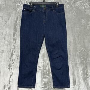 Lauren Jeans Co Womens Petite Jeans 12P Blue Dark Wash Modern Straight Cropped